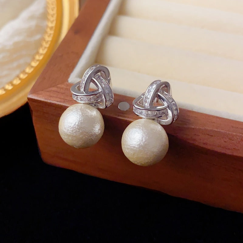 Elegant Zircon Halo Cotton Ball Stud Earrings – Minimalist Design