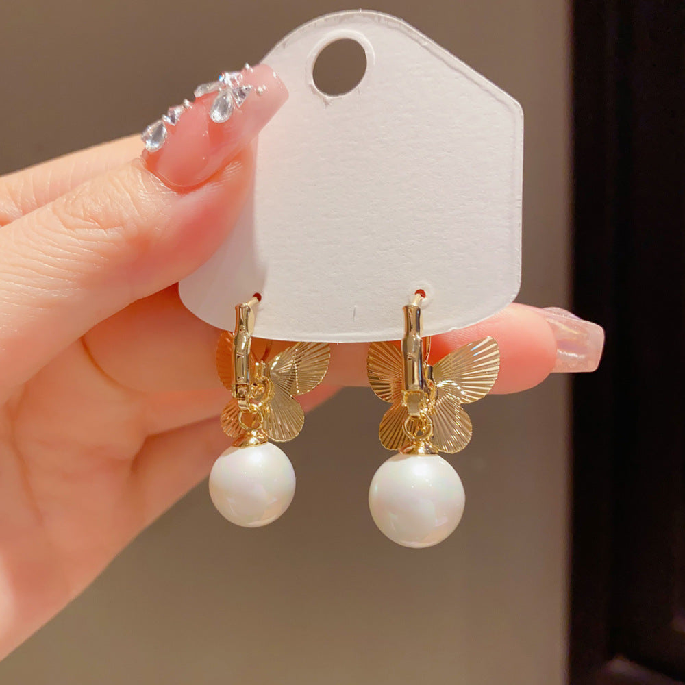 Eaioncol Butterfly Pearl Drop Earrings Gold 4