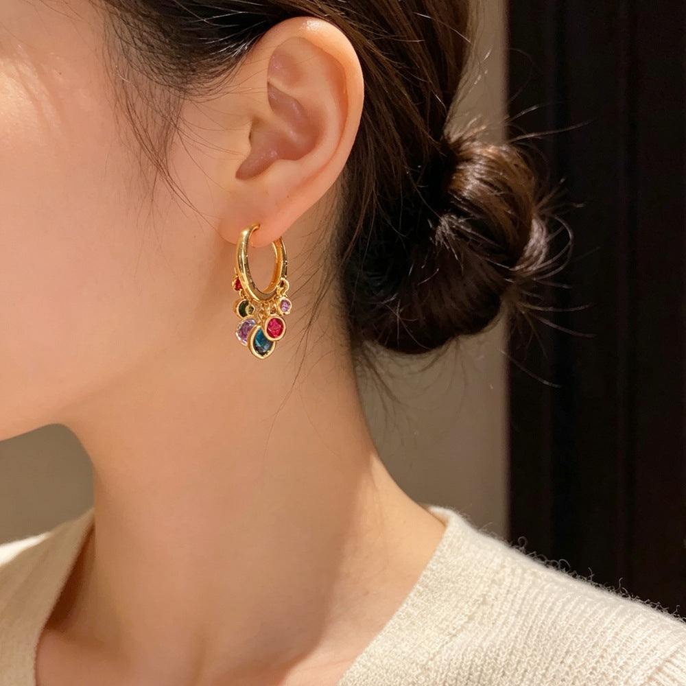 Eaioncol Colorful CZ Tassel Hoop Earrings Gold 1