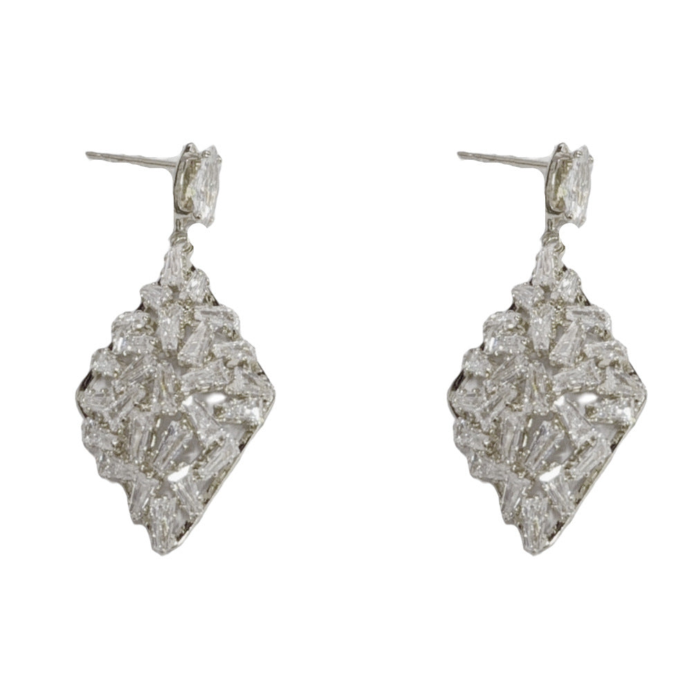 Eaioncol Full CZ Rhombus Drop Earrings Gold Silver 5