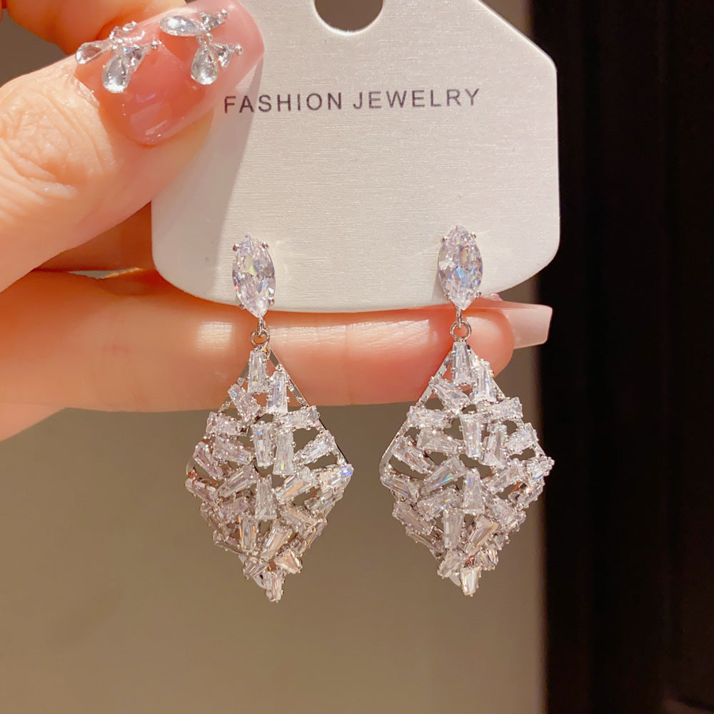 Eaioncol Full CZ Rhombus Drop Earrings Gold Silver 4