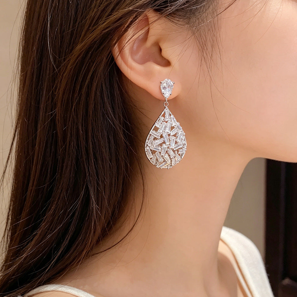 Eaioncol Full CZ Teardrop Drop Earrings Gold Silver 2