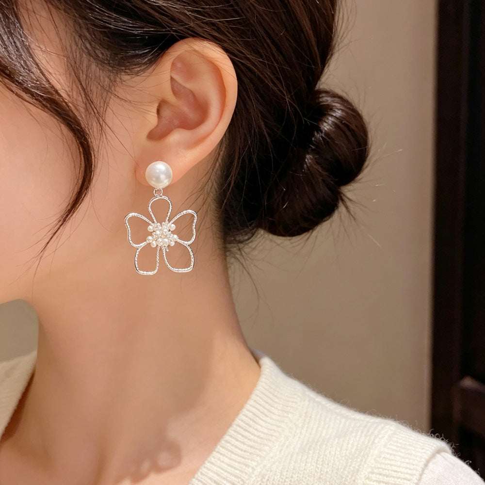 Eaioncol Openwork Petal Pearl Drop Earrings Silver 925 Post 1