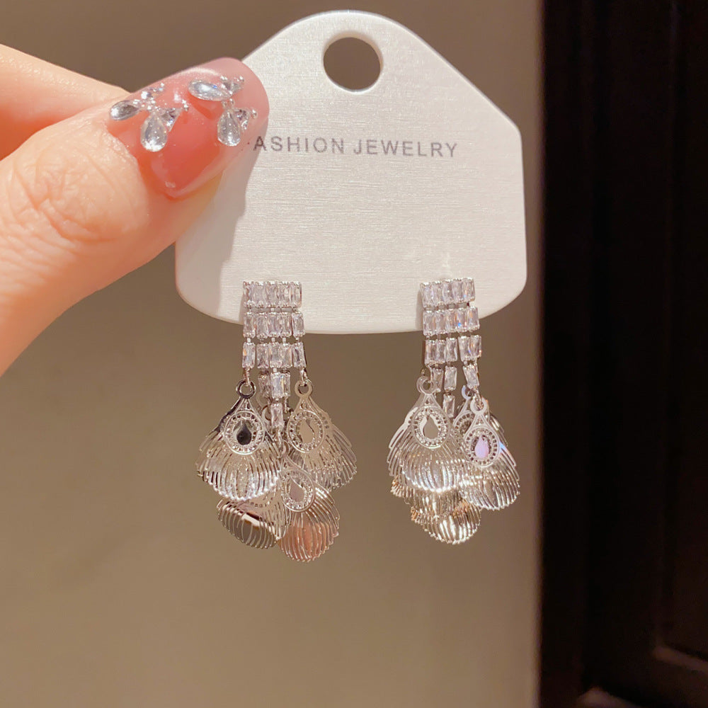 Eaioncol Peacock Tail CZ Tassel Drop Earrings Gold Silver 4
