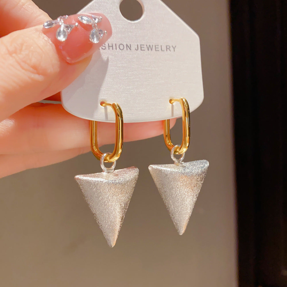 Eaioncol Two-Tone Matte Triangle Drop Earrings Gold Silver 4