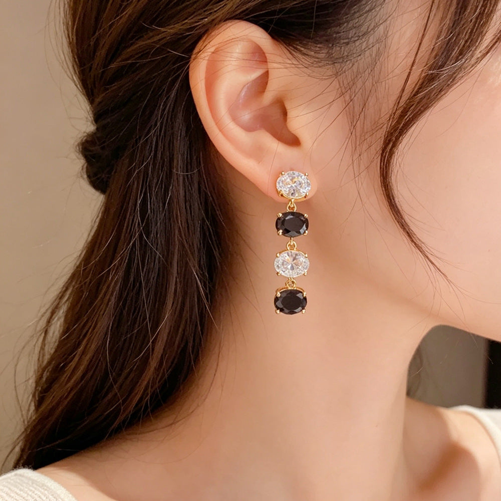 Eaioncol Two‑Tone CZ Tassel Drop Earrings Gold 2
