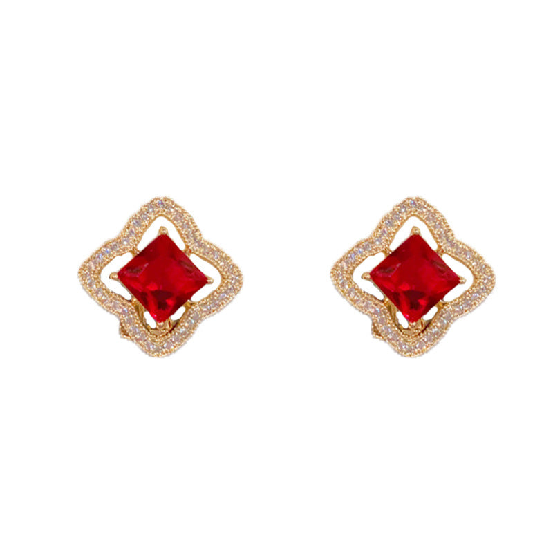 Elegant Zircon Rhombus Square-Cut Stud Earrings – Geometric Design
