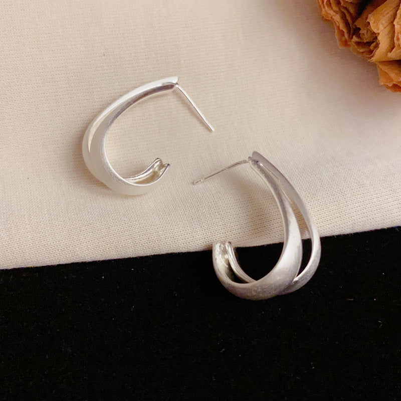 Elegant Silver Double-Layer Teardrop Earrings – Geometric Design