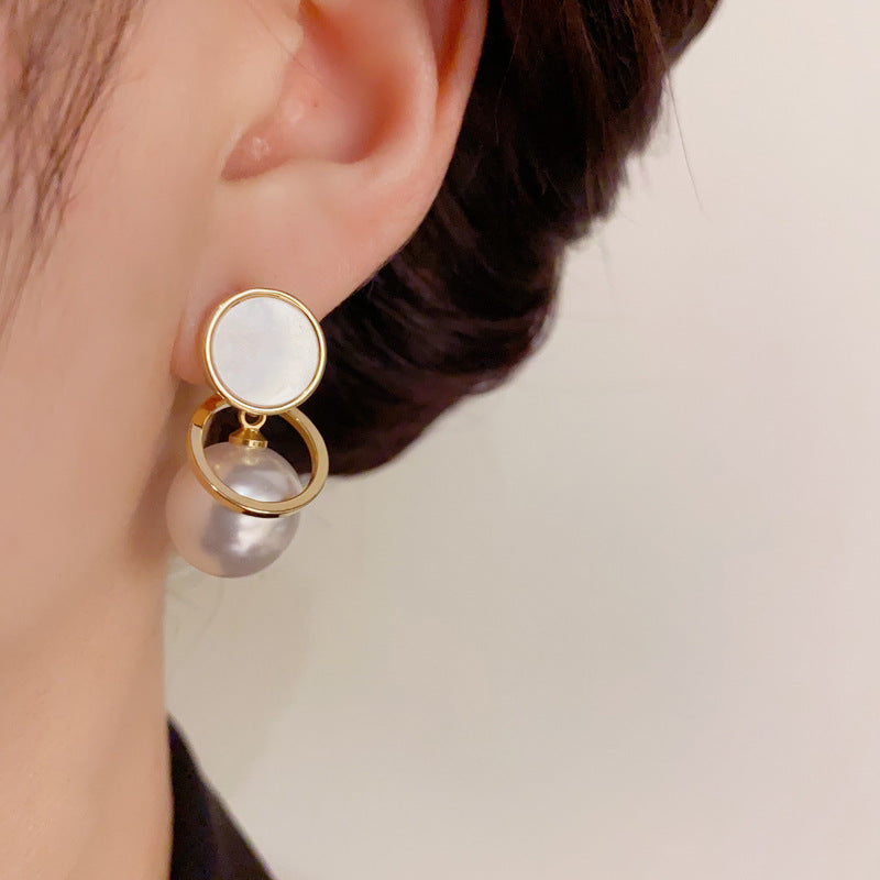 14K Gold-Plated Hollow Round Pearl Drop Earrings - Chic Vintage Design