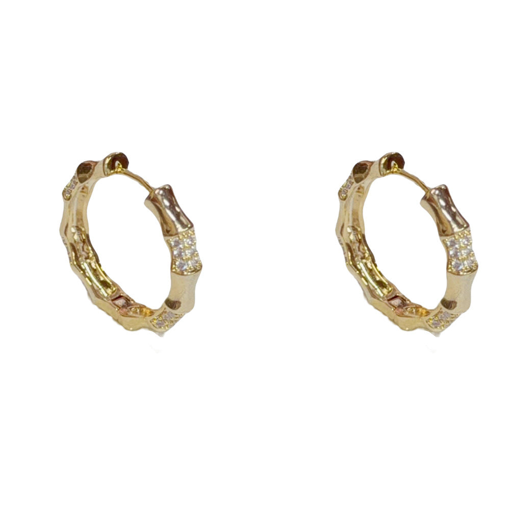 Eaioncol Vintage Bamboo CZ Hoop Earrings 14K Gold & Silver Plated