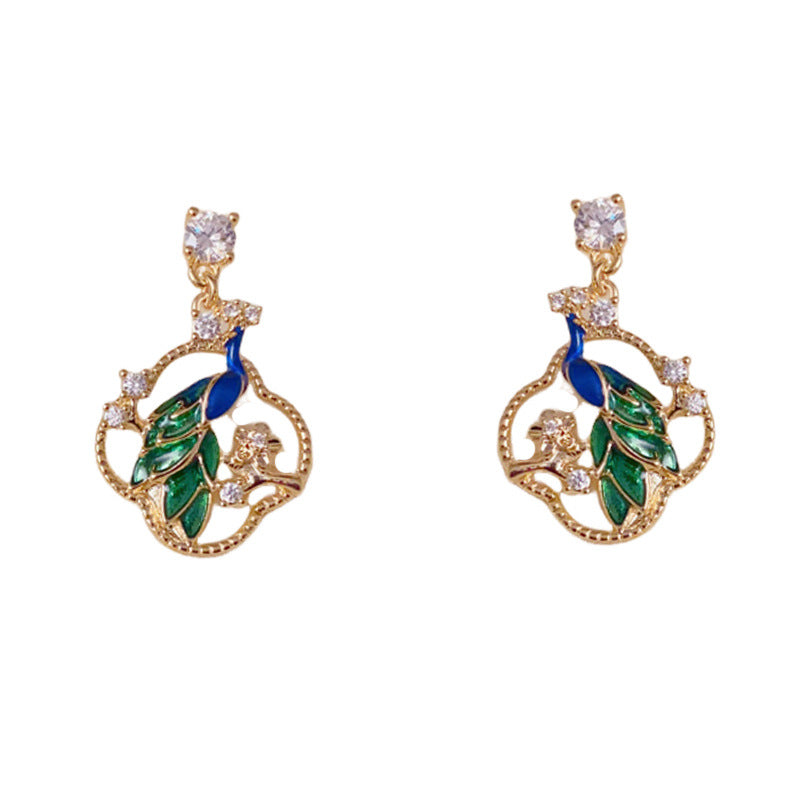 Elegant Petal Peacock Drop Gold Earrings – Floral Design