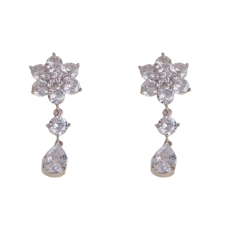Luxury Micro-Inlaid Zircon Petal Teardrop Drop Earrings – Floral Design