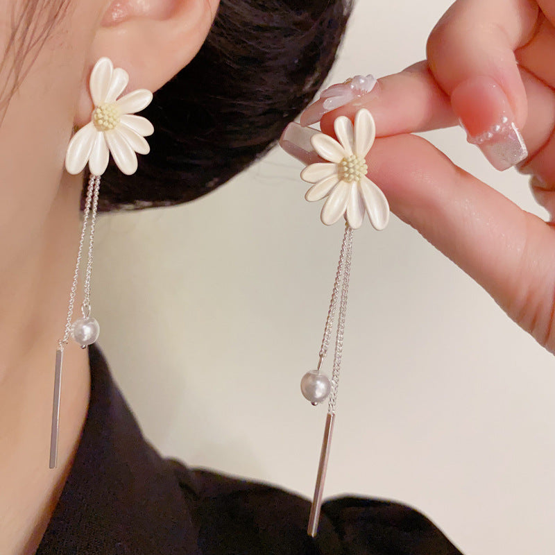 Luxury Daisy Petal Long Tassel Drop Flora Earrings– S925 Silver Needle