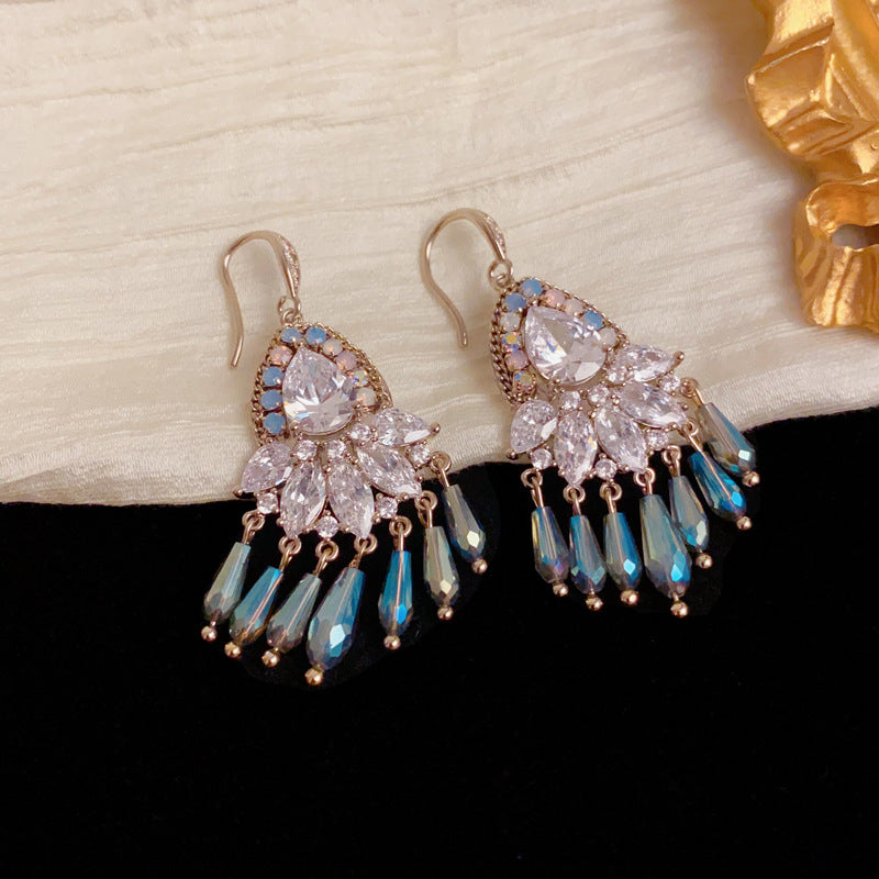 Handcrafted Zircon Teardrop Tassel Drop Earrings – Elegant Design