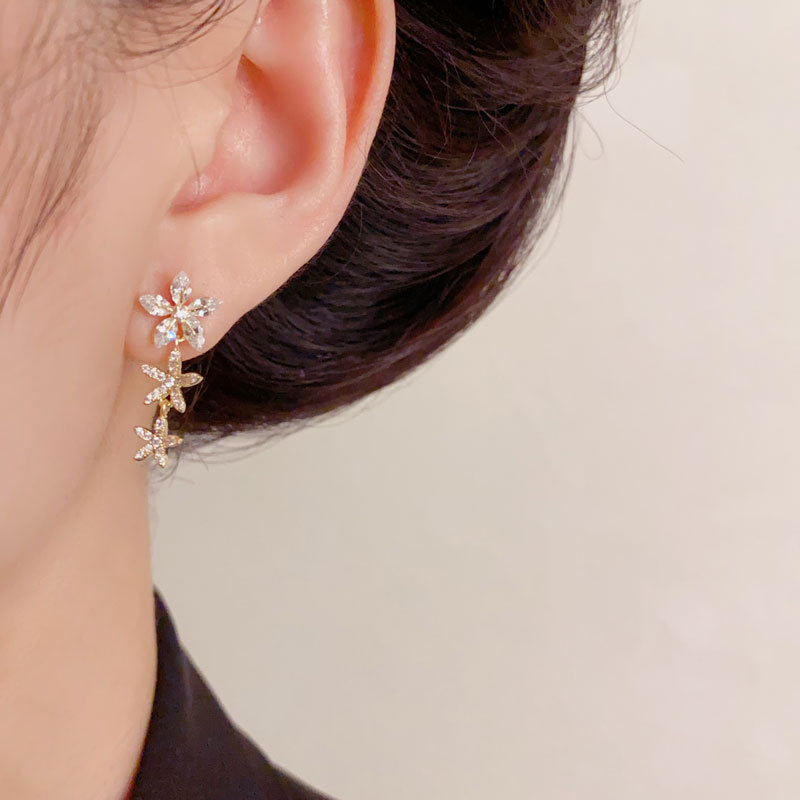 Luxury Full-Zircon Flower Tassel Drop Earrings – Floral Design