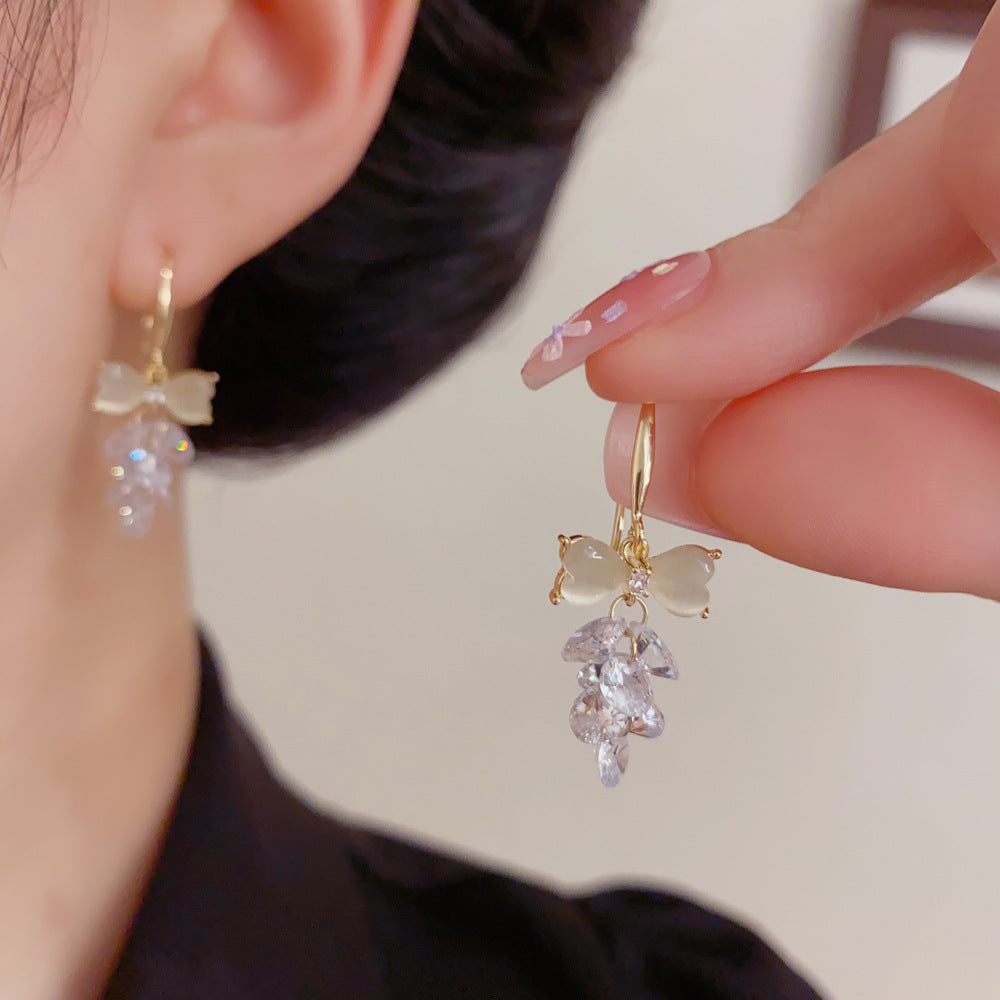 Eaioncol Cat Eye Bow Tassel Ear Hooks Gold Silver