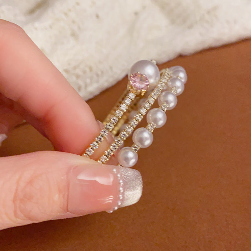 14K Gold-Plated Zircon Pearl Layered Bracelet – Chic Minimalist Design