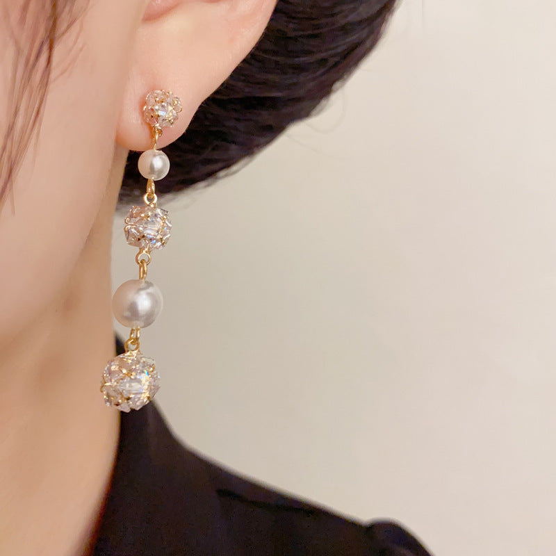 Luxury Zircon Pearl Ball Tassel Drop Earrings – Ultra-Sparkle Design