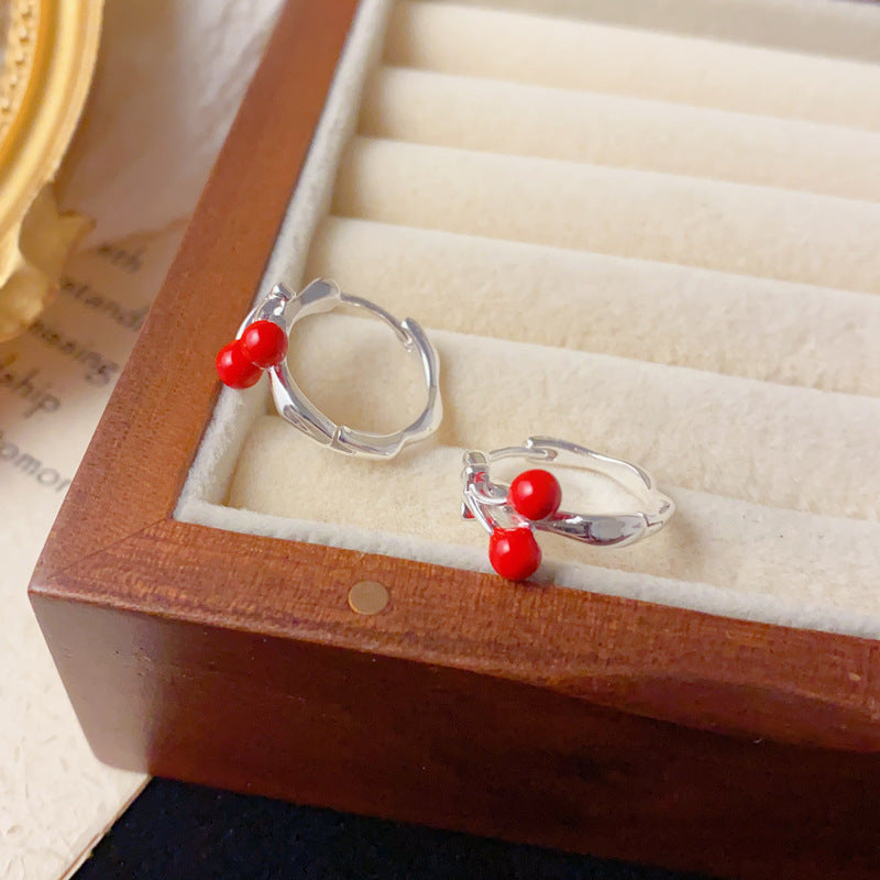 Elegant Thick Silver-Plated Cherry Ear Cuff – French Retro Design