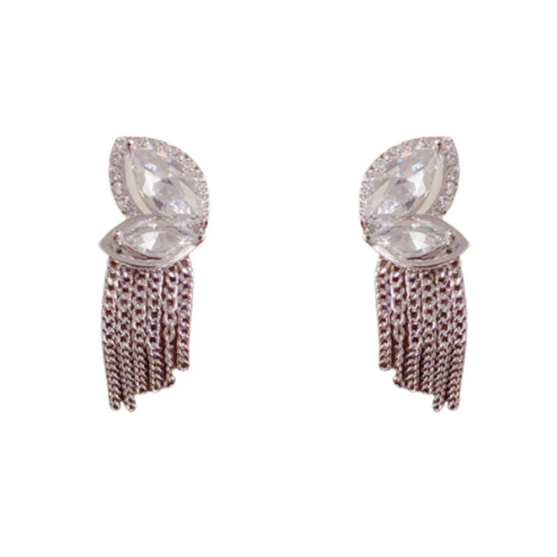 Luxury Zircon Heart Chain Tassel Drop Earrings – Elegant Design