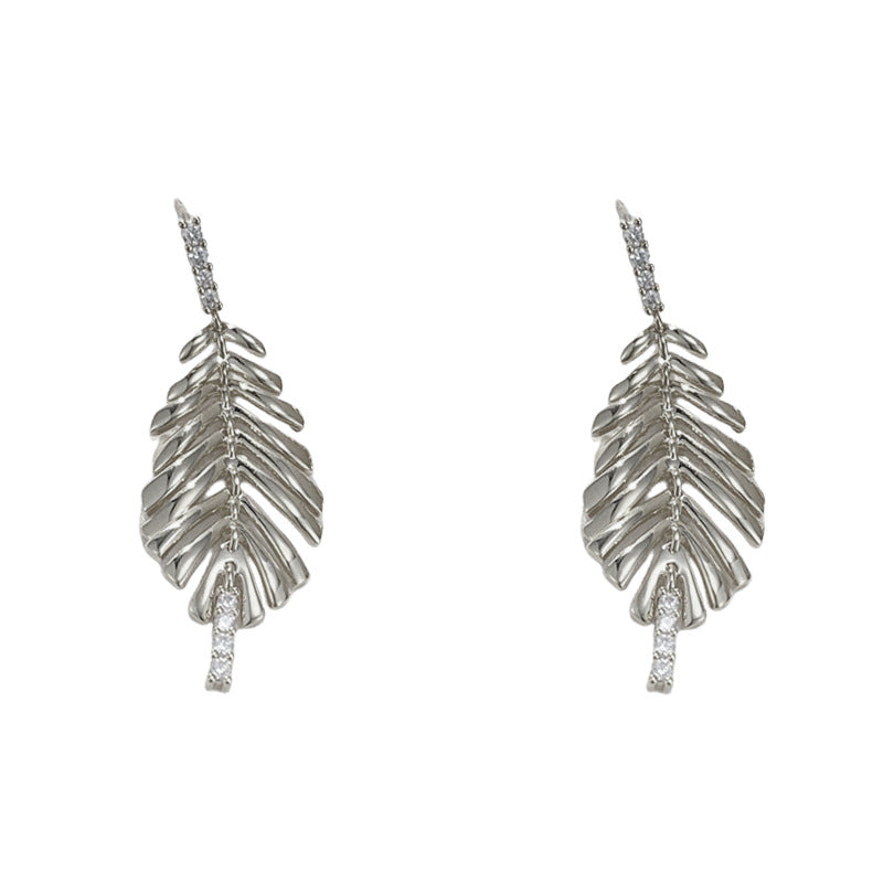 Luxury Zircon Metal Leaf Tassel Drop Earrings – Long Fringe Design
