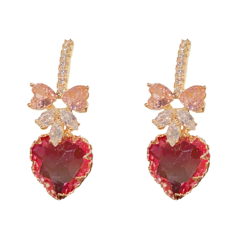 Elegant Zircon Butterfly Bow Heart Earrings – French Minimalist Design