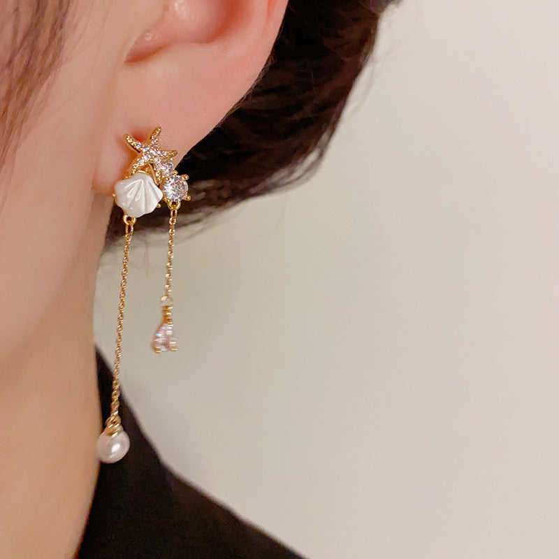 14K Gold-Plated Starfish Shell Zircon Tassel Earrings – Sweet Design