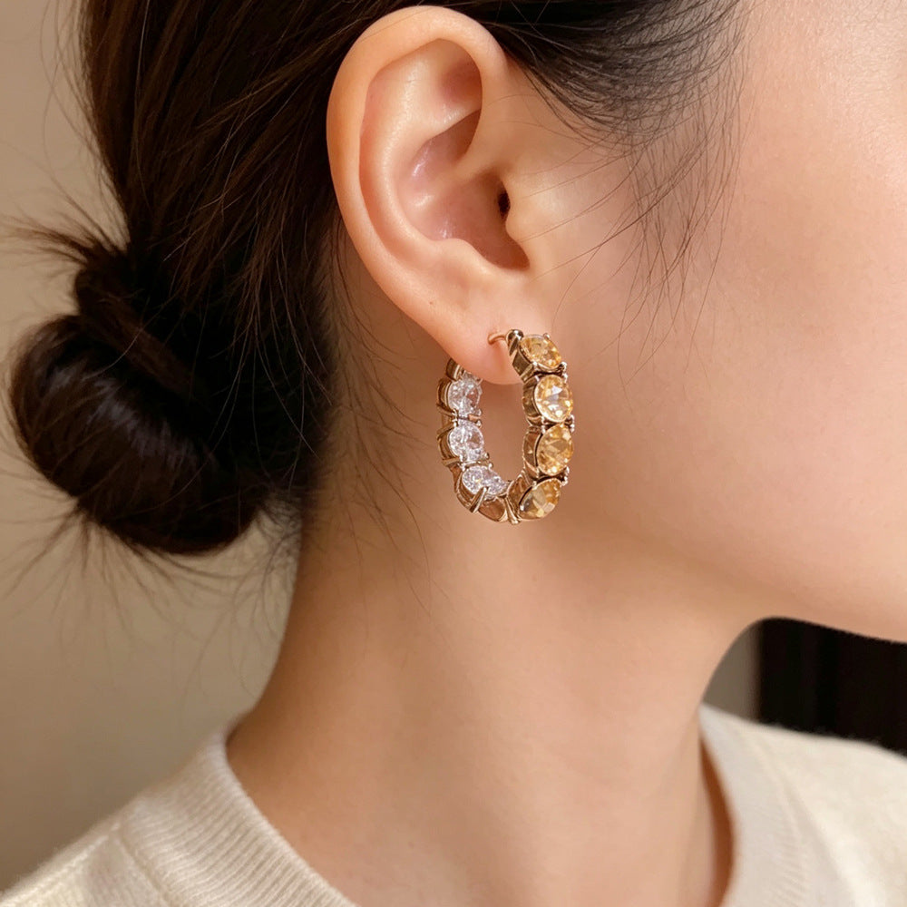 Eaioncol Geometric Coffee CZ Hoop Earrings Gold