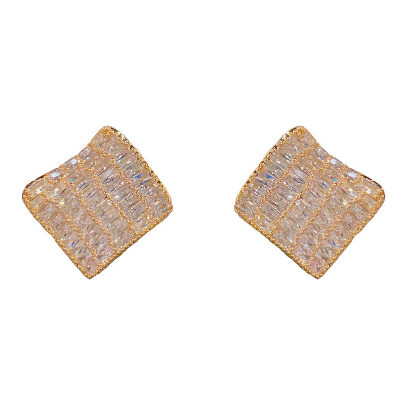 Eaioncol Full CZ Rhombus Stud Earrings Gold Silver