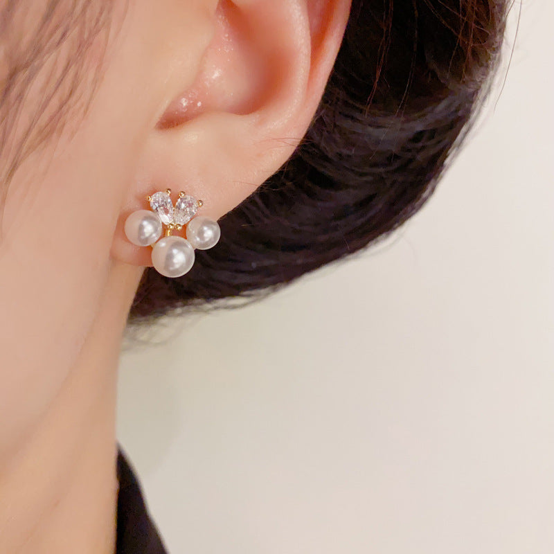 Luxury Zircon & Pearl Stud Gold Earrings – Elegant Design