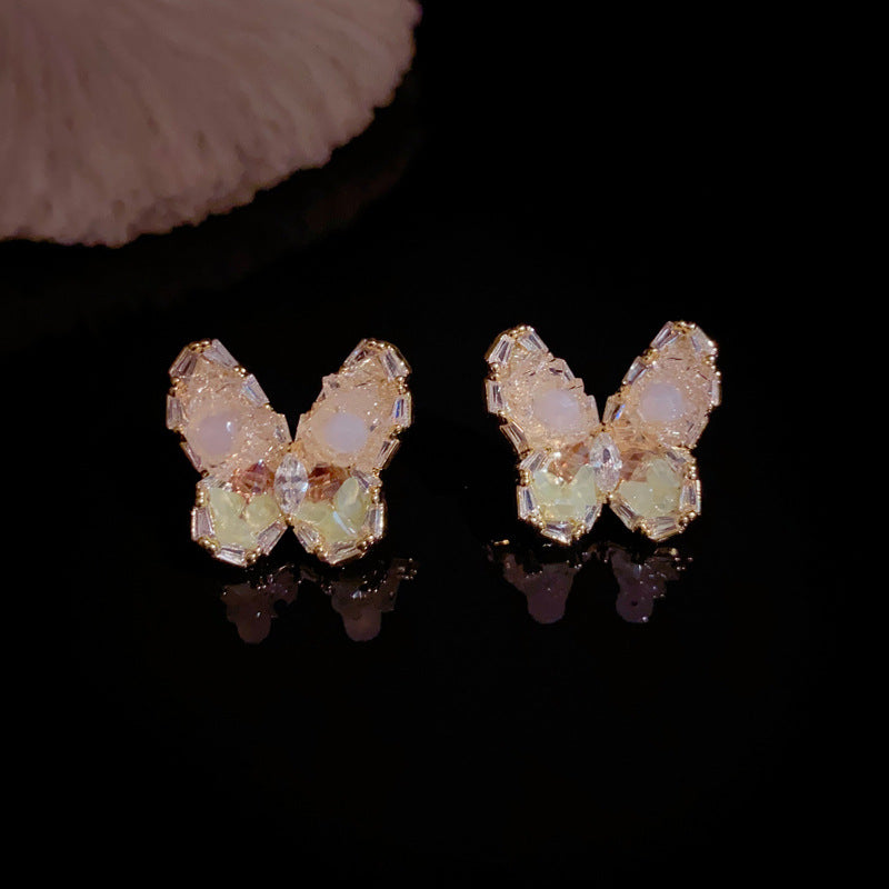 14K Gold Handcrafted Crystal Butterfly Stud Earrings – Elegant Design
