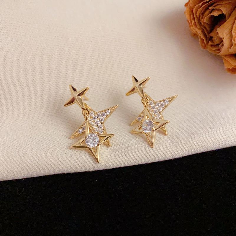 Luxury Zircon Metal Star Tassel Drop Gold Earrings – Elegant Design
