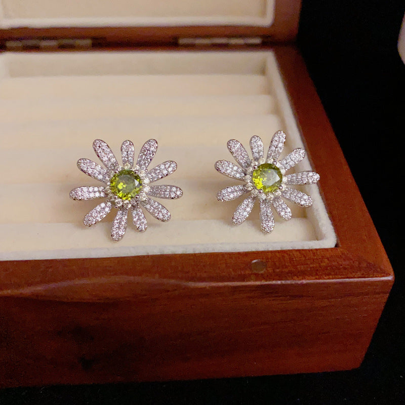 14K Gold-Plated Diamond Sunflower Stud Earrings - Elegant Design