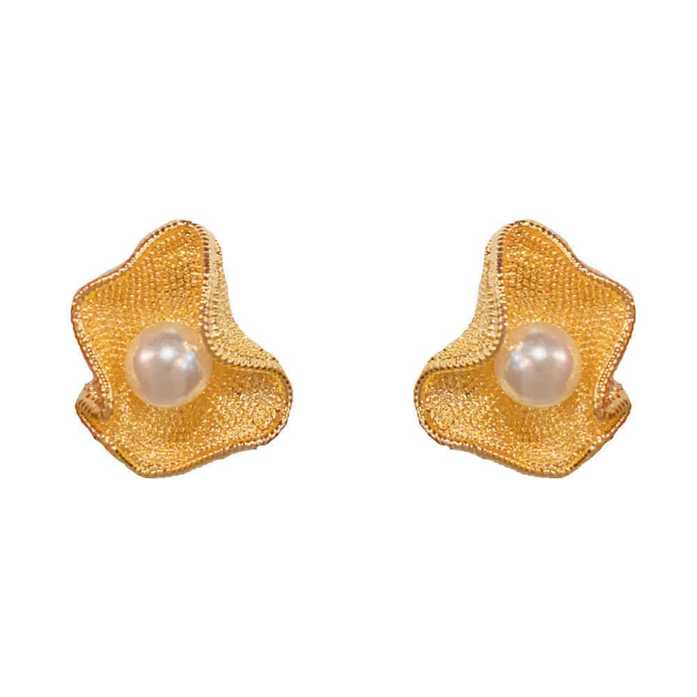 Eaioncol Pearl Textured Petal Stud Earrings Gold Silver