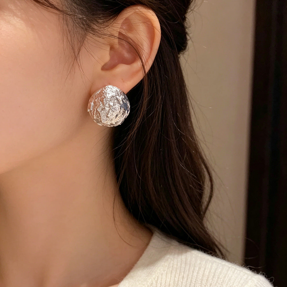 Eaioncol Irregular Texture Circle Stud Earrings 18K Gold Silver