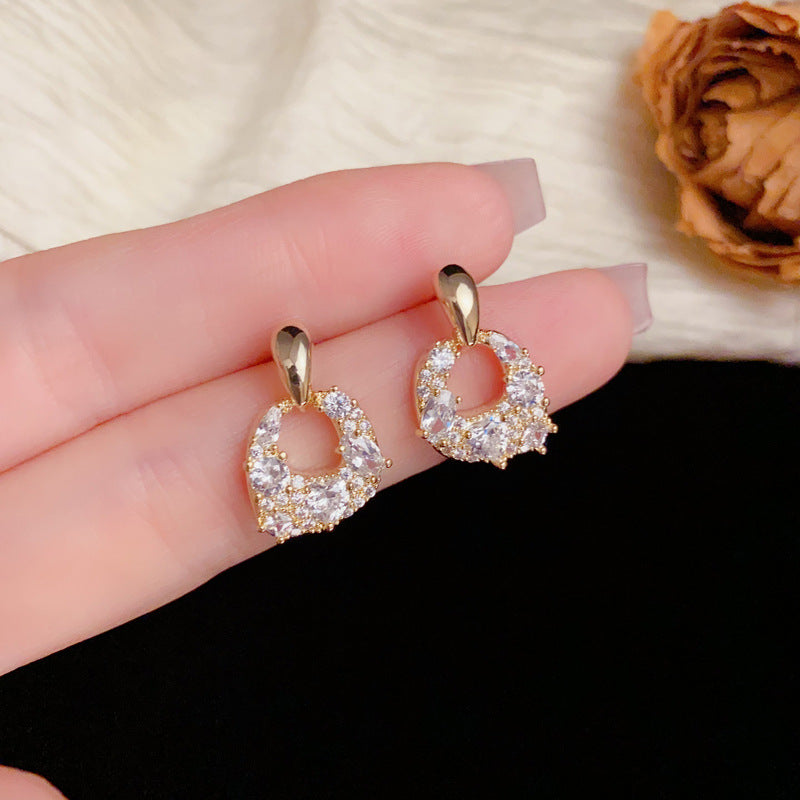 Luxury Full-Zircon Geometric Drop Earrings – Silver Needle Design