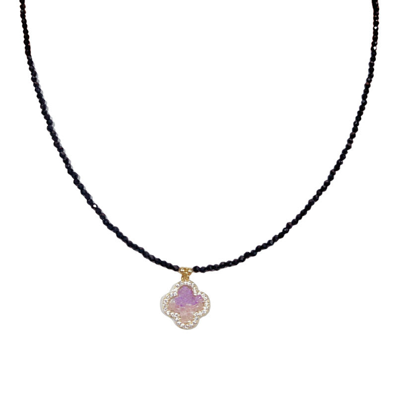 Purple Crystal Clover Black Crystal Necklace - Chic Design