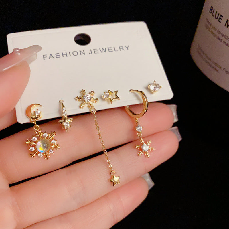 14K Gold-Plated Star-Moon Snowflake 3Piece Earring Set -Chic & Elegant