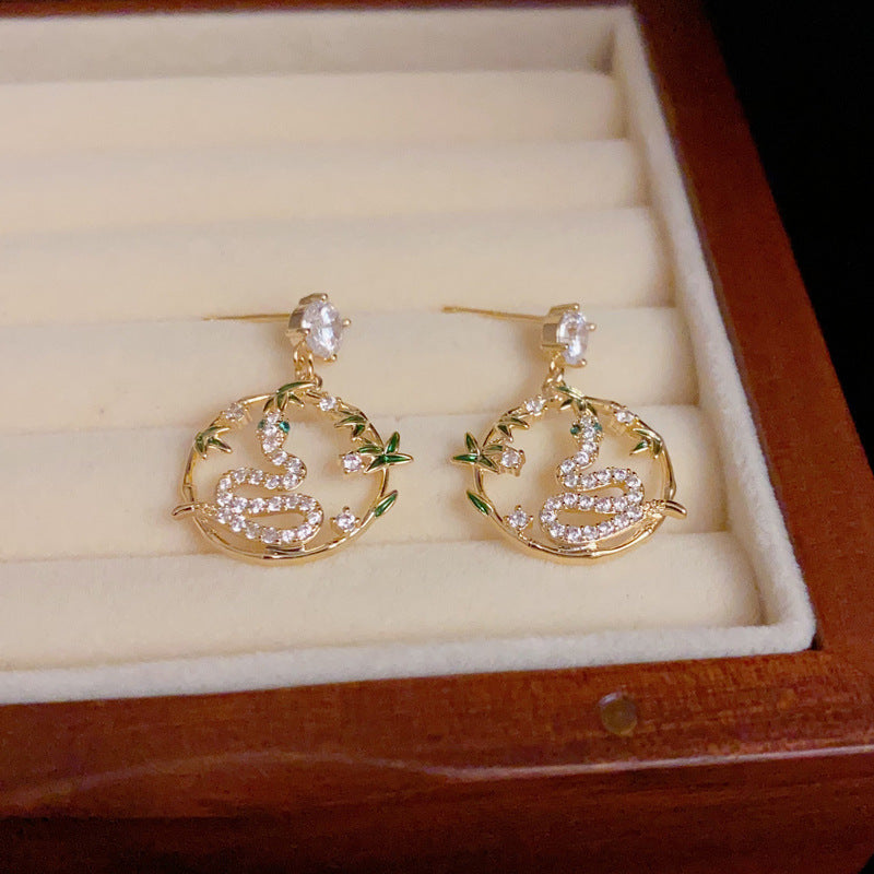 14KGold-Plated Zircon Snake Bamboo Leaf Hoop Earrings-Elegant & Trendy