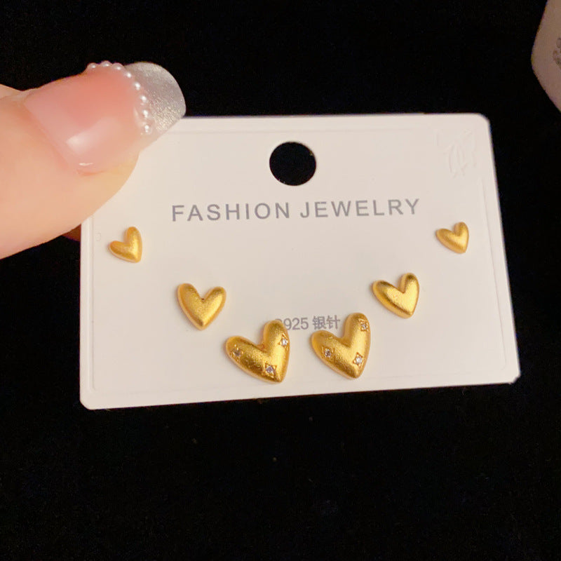 14K Gold Mesh Geometric Trio Stud Earrings - Chic Minimalist Design