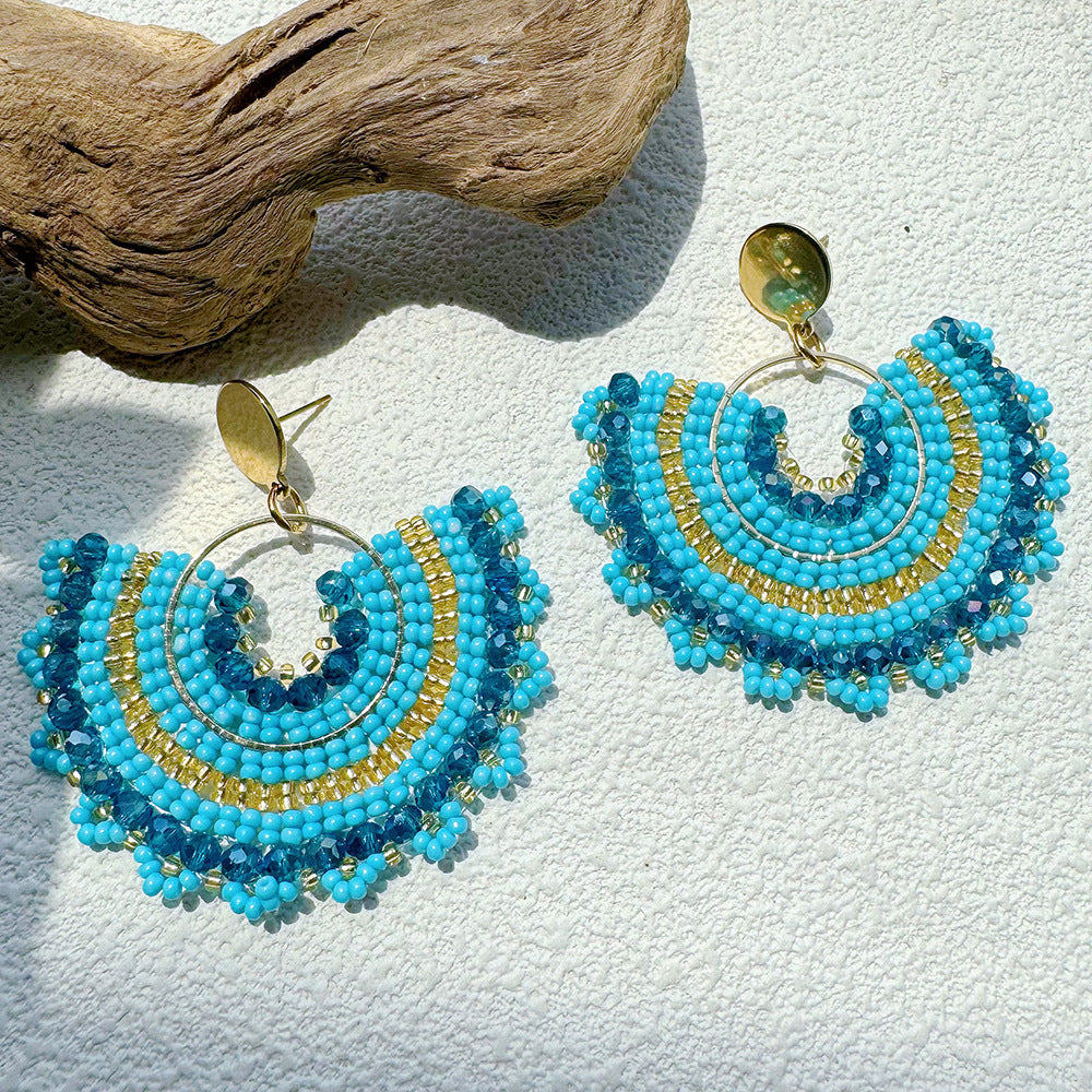 Handmade Bohemian Fan-Shaped Beaded Clay Earrings – ECO Design