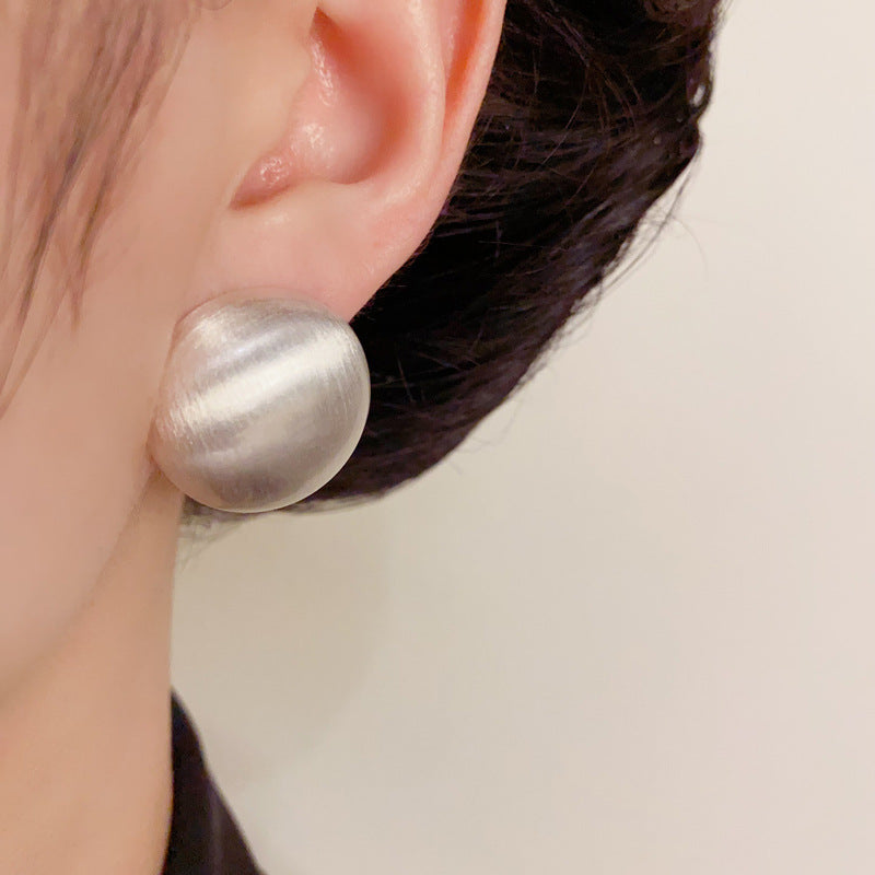 Luxury Brushed Metal Round Stud Earrings – Geometric Design