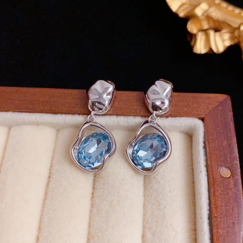 Luxury Metal Geometric Crystal Drop Earrings – Elegant Design