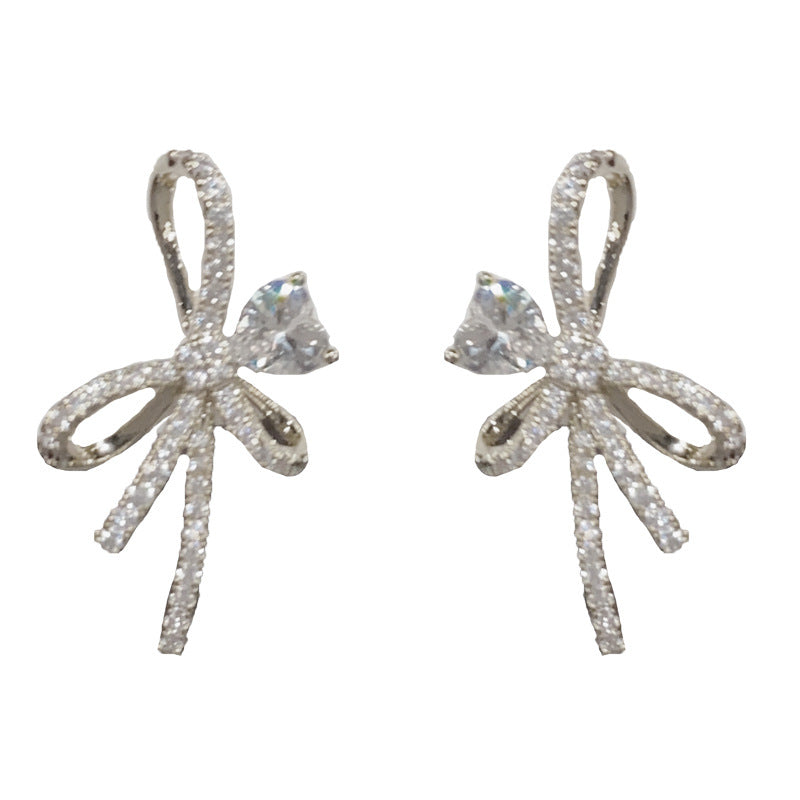 14K Gold-Plated Zircon Bowknot Stud Earrings – Elegant Design