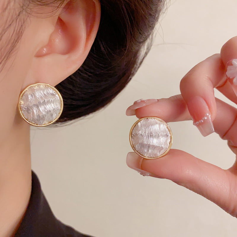 Luxury Textured Metal Circle Stud Earrings – Minimalist Design