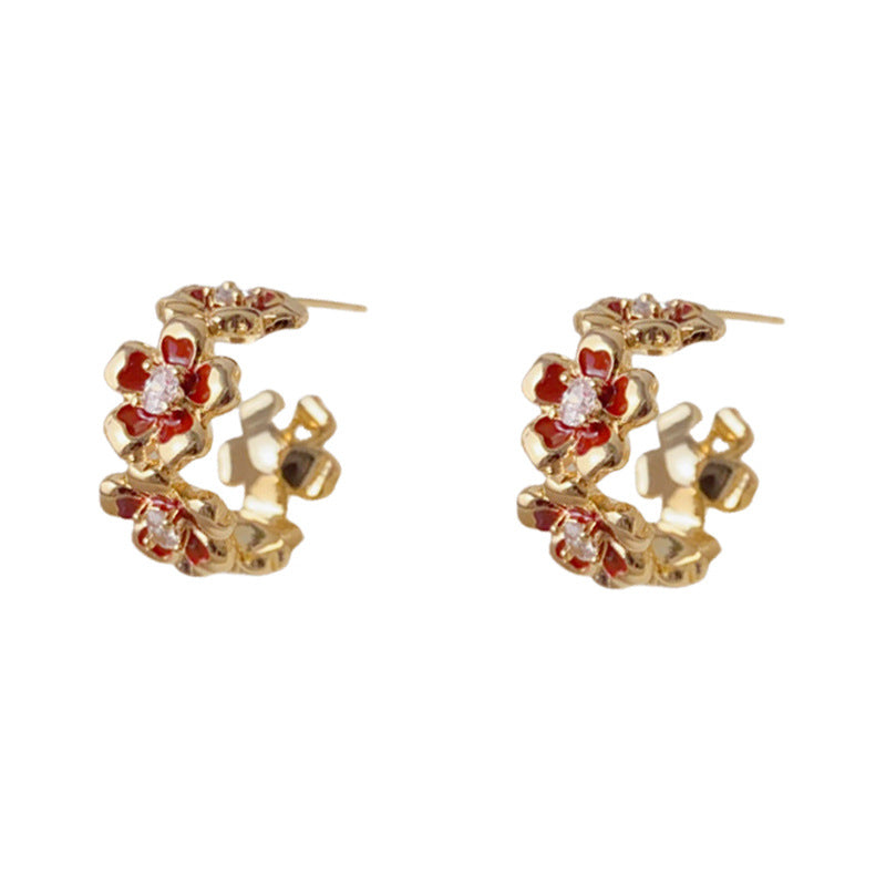 Luxury Enamel Petal C-Hoop Earrings – Elegant Floral Design