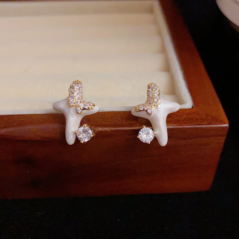 14K Gold-Plated Dainty Enamel Star Stud Earrings – s925 Silver Posts