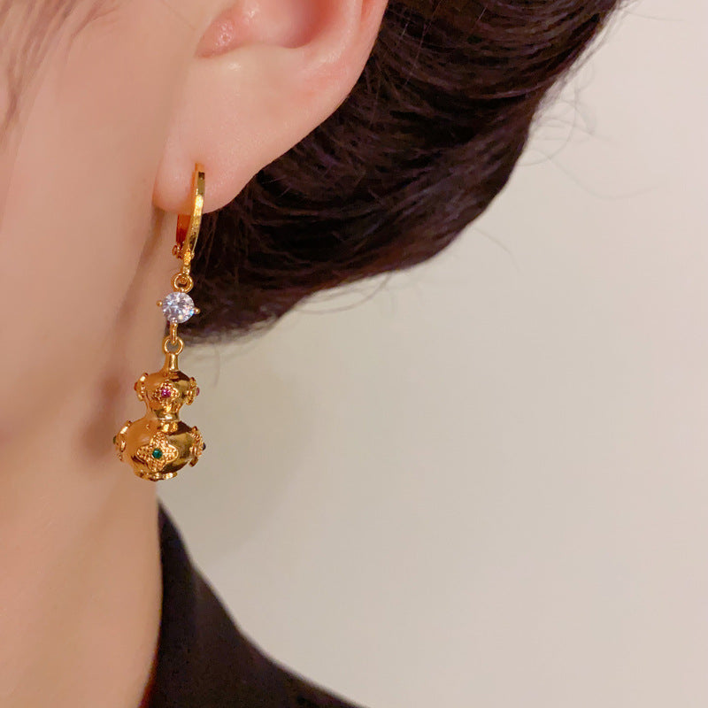 Luxury Zircon Metal Gourd Tassel Ear Cuff Earrings – Elegant Design