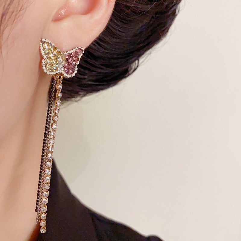Luxury Colorblock Butterfly Long Tassel Drop Earrings – Elegant Design