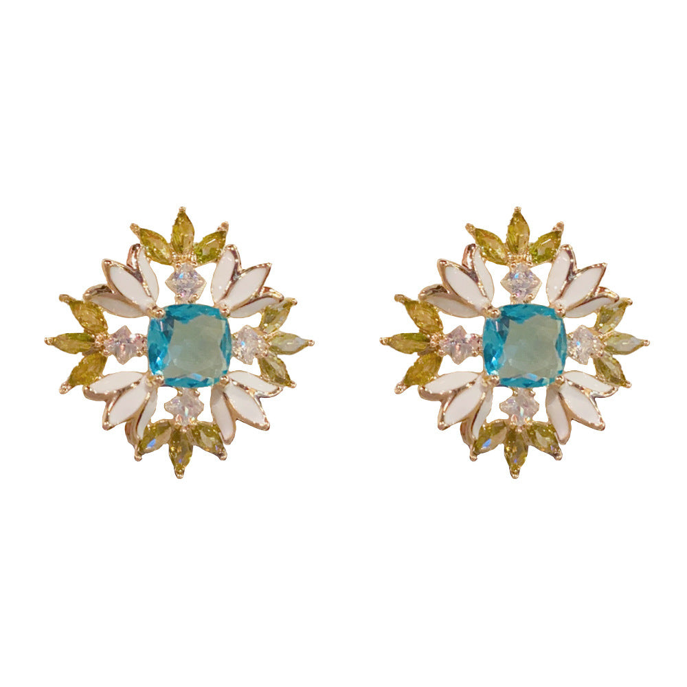 Eaioncol CZ Flower Stud Earrings 14K Gold Plated